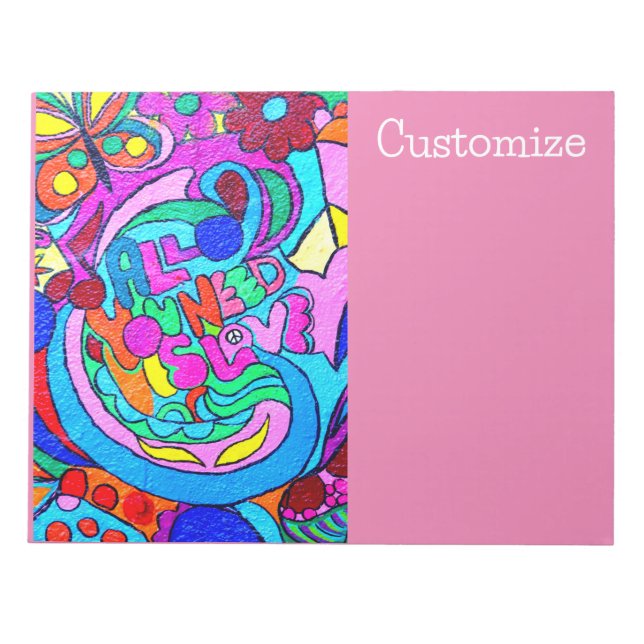 colourful groovy peace and love notepad (Front)