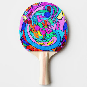 colourful groovy peace and love ping pong paddle