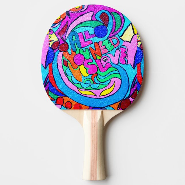 colourful groovy peace and love ping pong paddle (Front)