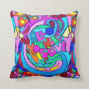 colourful groovy peace and love psychedelic cushion