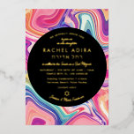 Colourful Groovy Pink Purple Marbling Bat Mitzvah<br><div class="desc">Customise with your photo and details.  Digital painting by becky nimoy 2024</div>