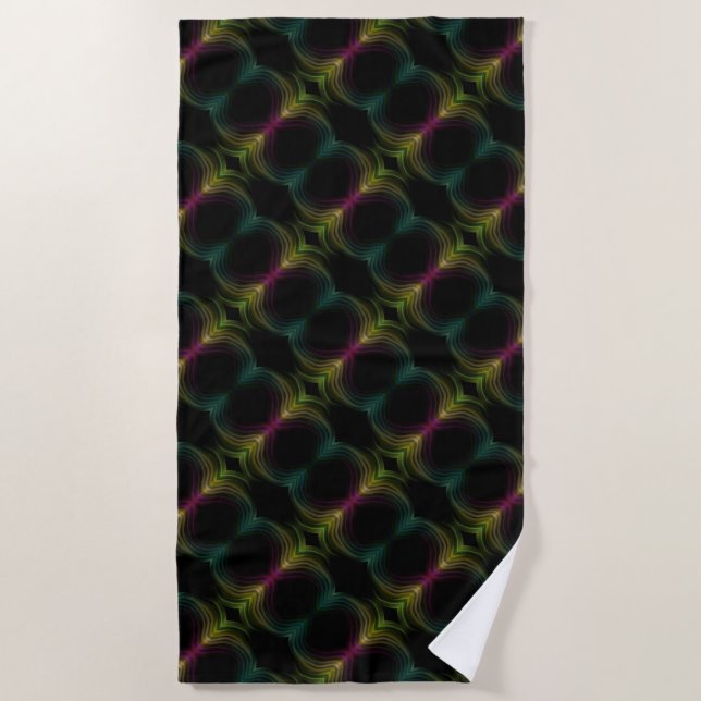 Colourful Groovy Psychedelic Pattern Abstract Art Beach Towel (Front)