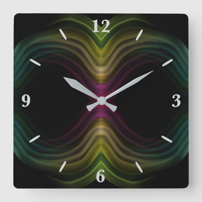 Colourful Groovy Psychedelic Pattern Abstract Art Square Wall Clock (Front)