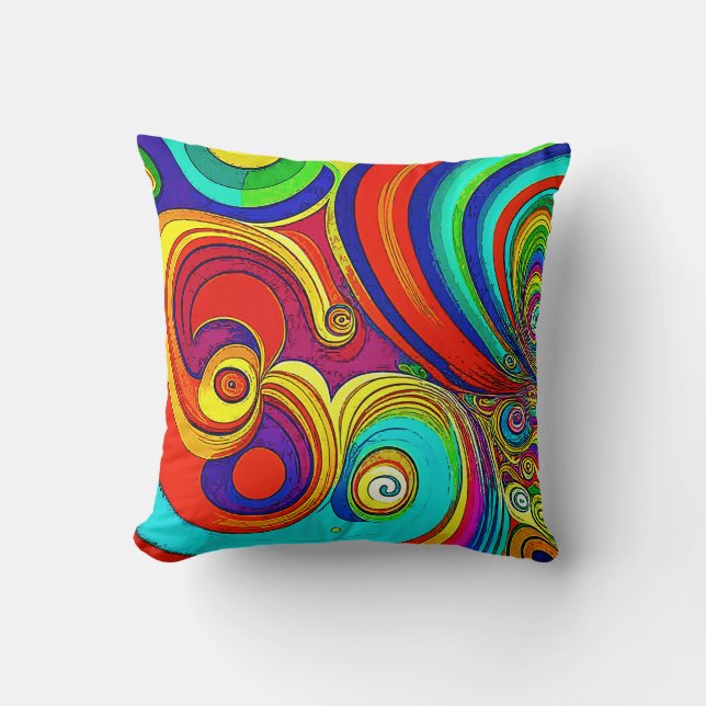 Colourful Groovy Rainbow Swirls Cushion (Front)