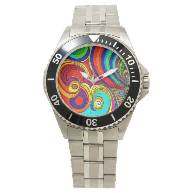 Colourful Groovy Rainbow Swirls Watch (Front)