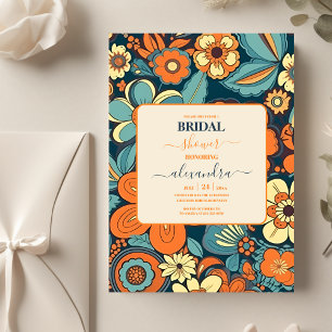 Colourful Groovy Retro 70s Floral Bridal Shower Invitation