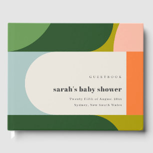 Colourful Groovy Retro Arch Abstract Baby Shower Guest Book