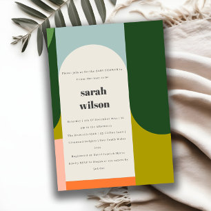 Colourful Groovy Retro Arch Abstract Baby Shower Invitation
