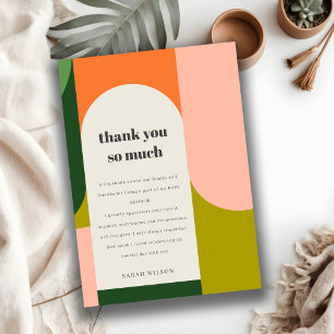 Colourful Groovy Retro Arch Abstract Baby Shower Thank You Card