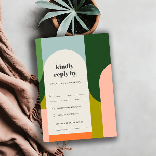 Colourful Groovy Retro Arch Abstract Bold Wedding RSVP Card