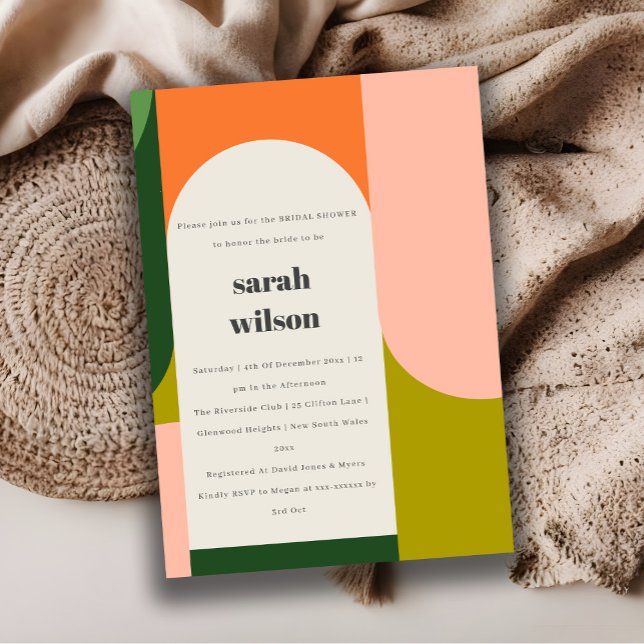 Colourful Groovy Retro Arch Abstract Bridal Shower Invitation (Creator Uploaded)