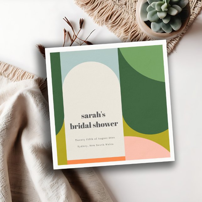 Colourful Groovy Retro Arch Abstract Bridal Shower Napkin (Creator Uploaded)