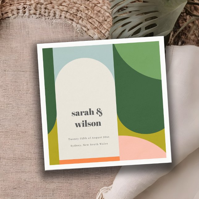 Colourful Groovy Retro Arch Bold Abstract Wedding Napkin (Creator Uploaded)