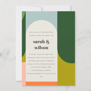 Colourful Groovy Retro Arch Bold Rehearsal Dinner Invitation