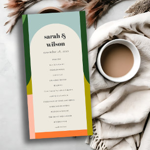Colourful Groovy Retro Arch Bold Wedding Program Thank You Card