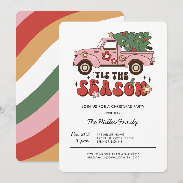 Colourful Groovy Retro Christmas Party  Invitation (Front/Back)