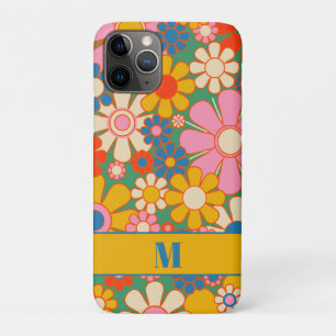 Colourful Groovy Retro Floral Pattern with Initial iPhone 11 Pro Case