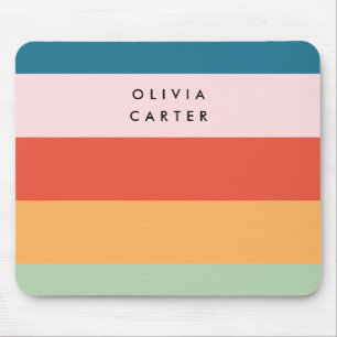 Colourful Groovy Retro Horizontal Stripe Name Mouse Mat