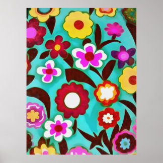 Colourful Groovy Seventies Floral Abstract  Poster
