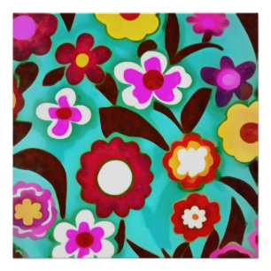 Colourful Groovy Seventies Floral Abstract  Poster
