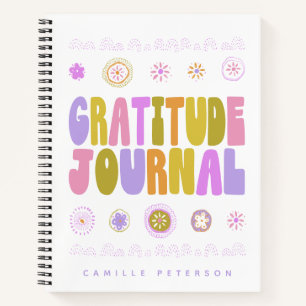 Colourful Groovy Typography Personalised Gratitude Notebook