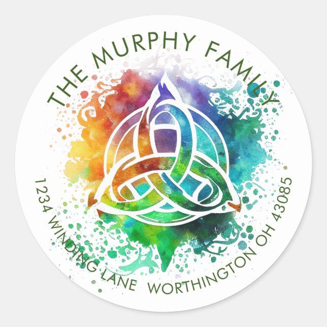 Colourful Grunge Celtic Watercolor Design Classic Round Sticker (Front)