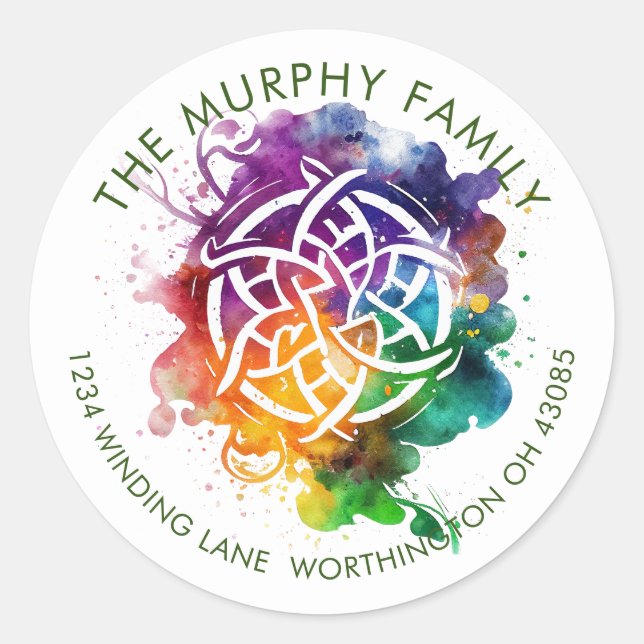 Colourful Grunge Celtic Watercolor Design Classic Round Sticker (Front)