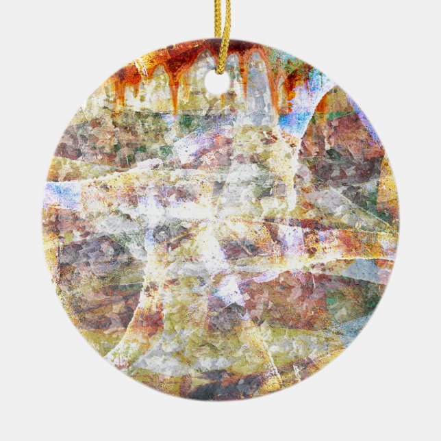 Colourful grunge graffiti ceramic tree decoration (Front)