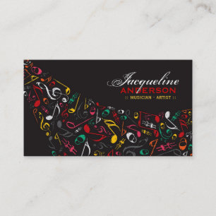 Colourful Grunge Musical Notes Flowing Song Artist Business Card