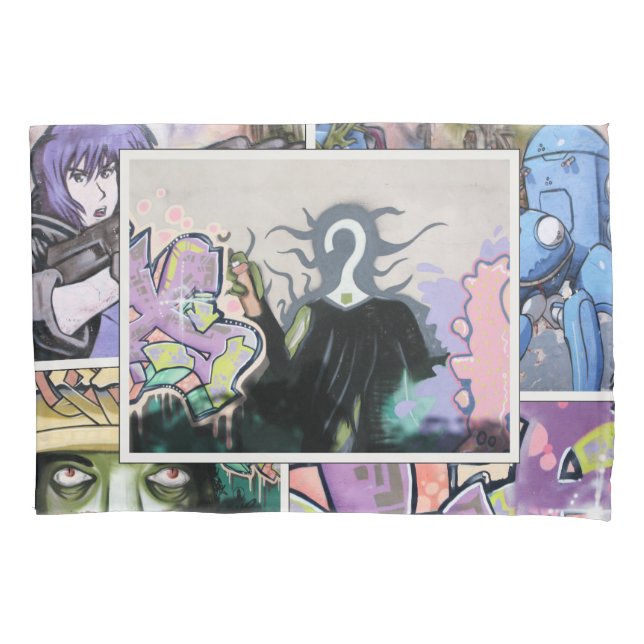 Colourful Grungy Street Art Collage alt 3 Pillowcase (Front)