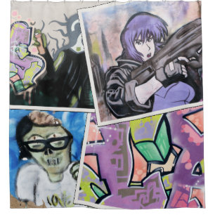 Colourful Grungy Street Art Collage Shower Curtain