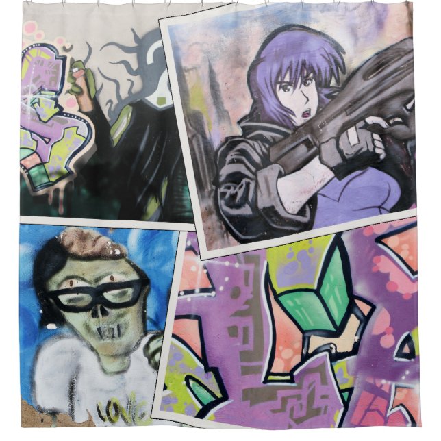 Colourful Grungy Street Art Collage Shower Curtain (Front)