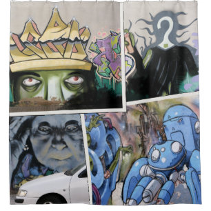 Colourful Grungy Street Art Collage Shower Curtain