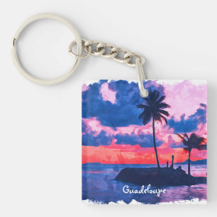 Colourful Guadeloupe Caribbean Island Watercolor Key Ring