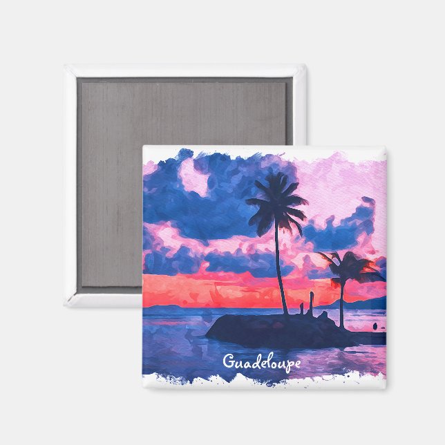 Colourful Guadeloupe Caribbean Island Watercolor Magnet (Front/Back)
