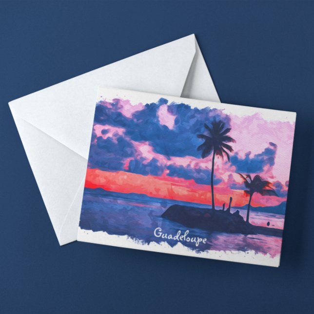 Colourful Guadeloupe Caribbean Island Watercolor Postcard (guadeloupe beach watercolor postcard)