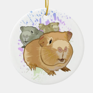 Colourful Guinea Pig Trio Rainbow Paint Splash Ceramic Tree Decoration
