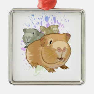 Colourful Guinea Pig Trio Rainbow Paint Splash Metal Tree Decoration