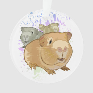 Colourful Guinea Pig Trio Rainbow Paint Splash Ornament