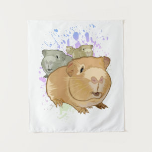 Colourful Guinea Pig Trio Rainbow Paint Splash Tapestry