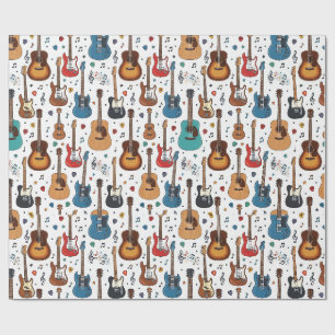 Colourful Guitar and Music Pattern Wrapping Paper