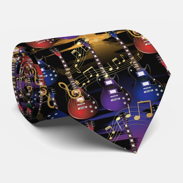 Colourful Guitar and Sound Waves Tie (Rolled)