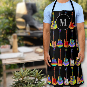 Colourful Guitar Pattern Monogram Apron