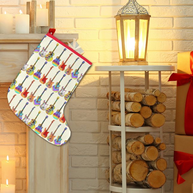 Colourful Guitar Player Christmas Small Christmas Stocking (Colorful guitar pattern holiday stocking guitarists and musicians)
