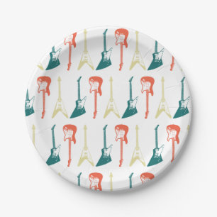 Colourful Guitar Rock and Roll Rockstar Birthday Paper Plate