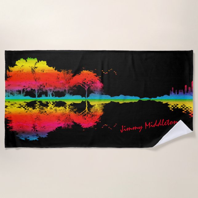 Colourful Guitar Scene - Signature Beach Towel (Front)