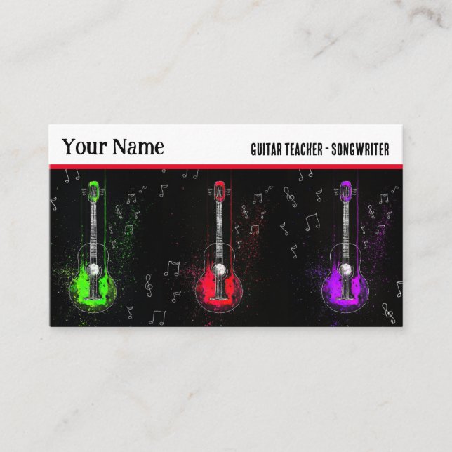 Colourful Guitar Trio Music Instructor Guitarist Business Card (Front)