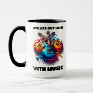 Colourful Guitars Live Life Out Loud with Music Mug