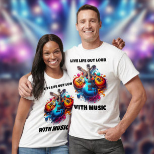 Colourful Guitars Live Life Out Loud with Music T-Shirt