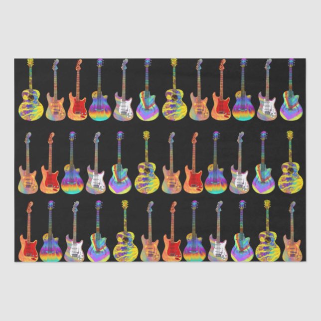 Colourful Guitars on Black Tissue Paper (Front)